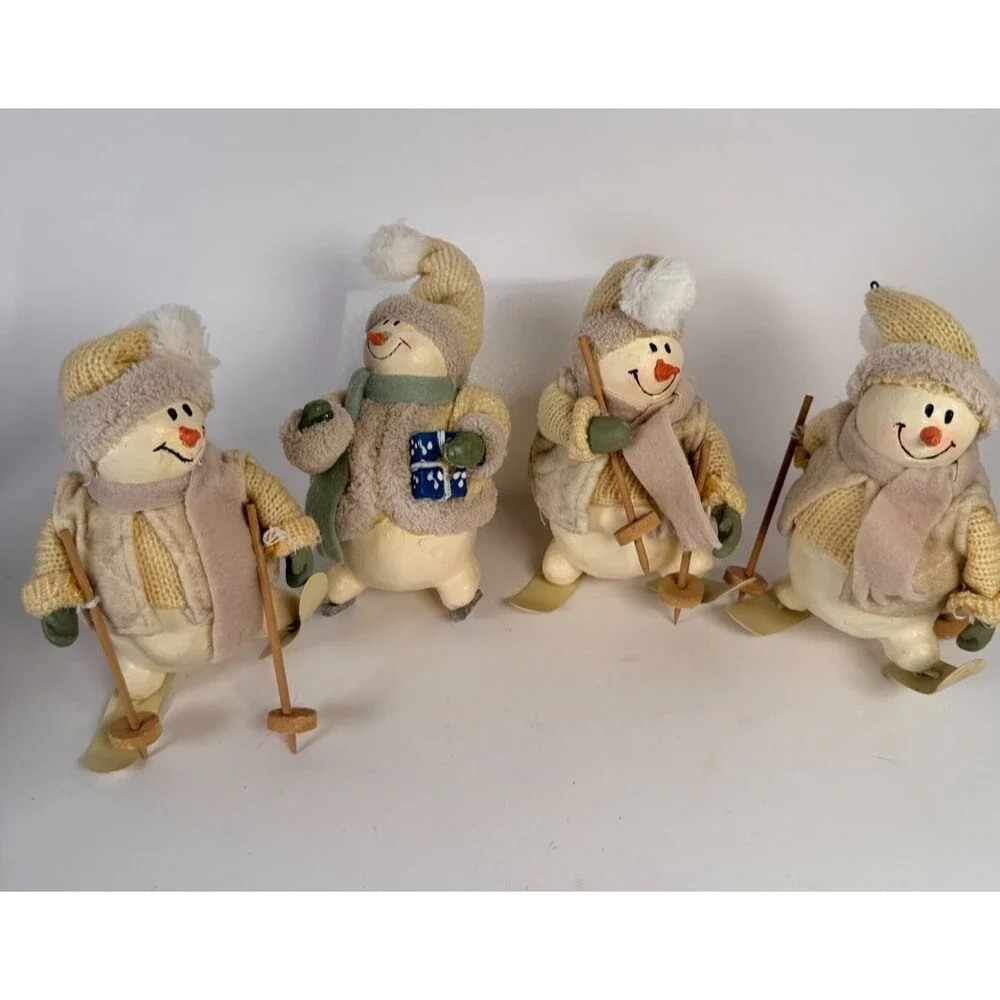 Vintage Skiing and Skating Snowmen Set of 4 Christmas Holiday Playful WinterREAD